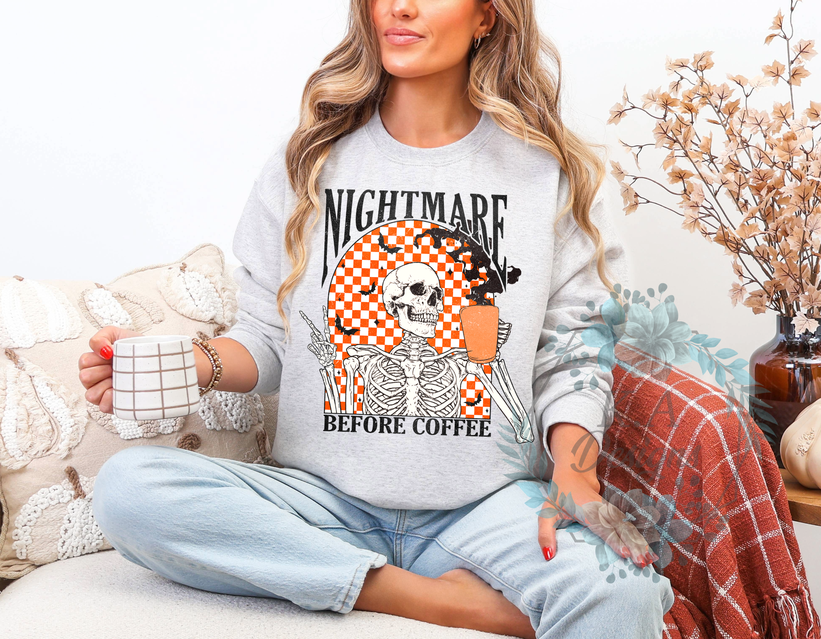 Nightmare Before Coffee-Orange Sweatshirt