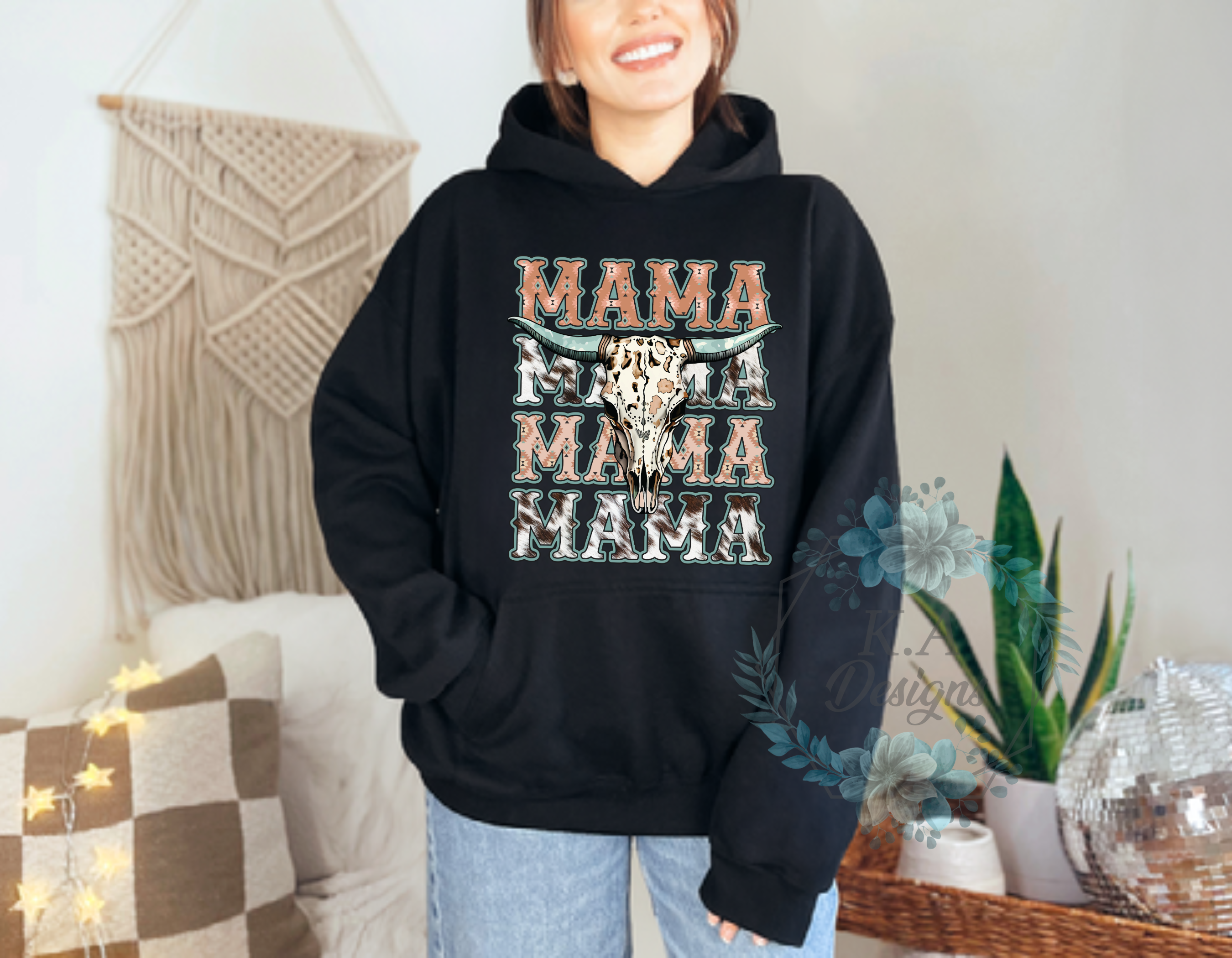 Boho Bull Skull Mama Hoodie