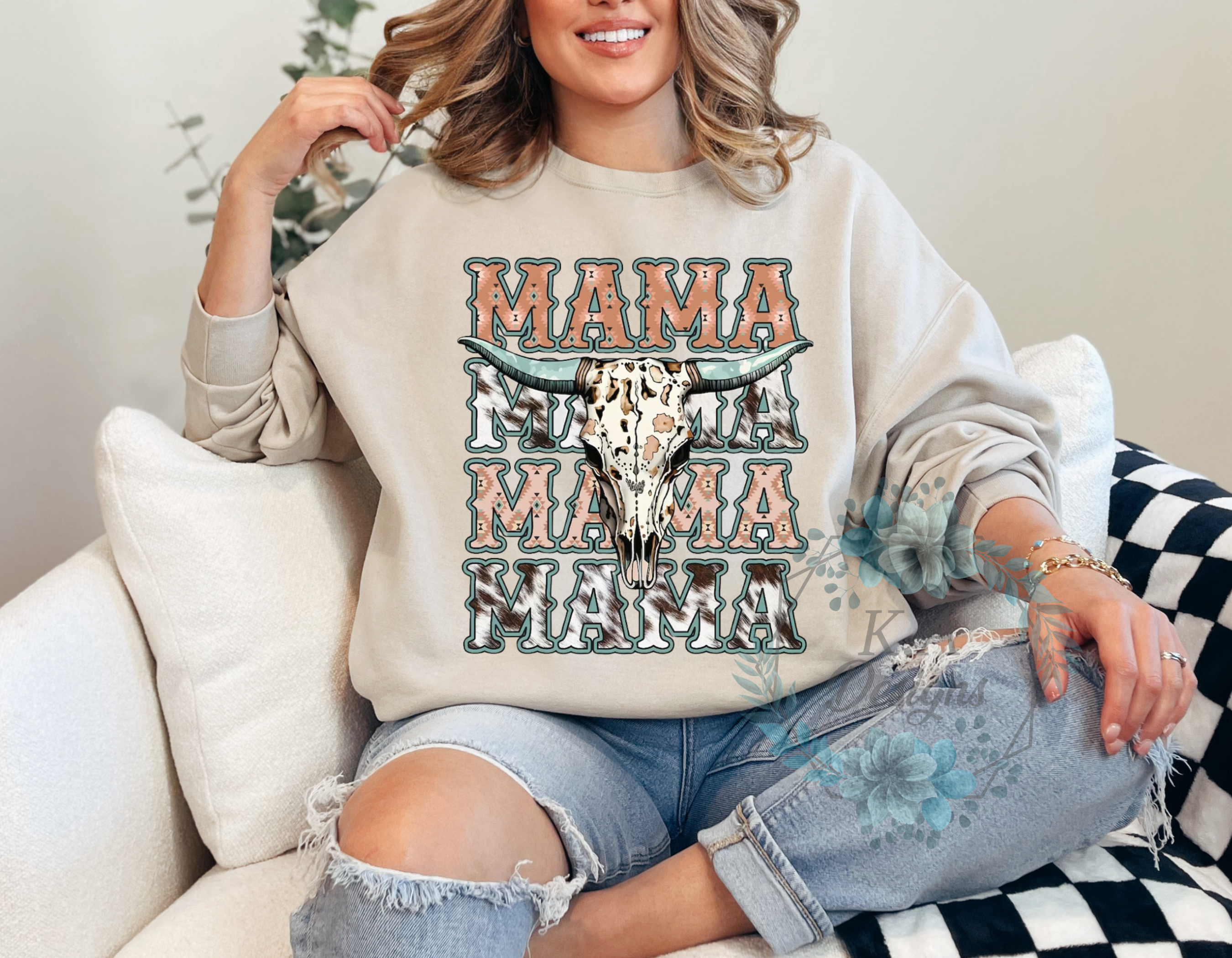 Boho Bull Skull Mama Sweatshirt