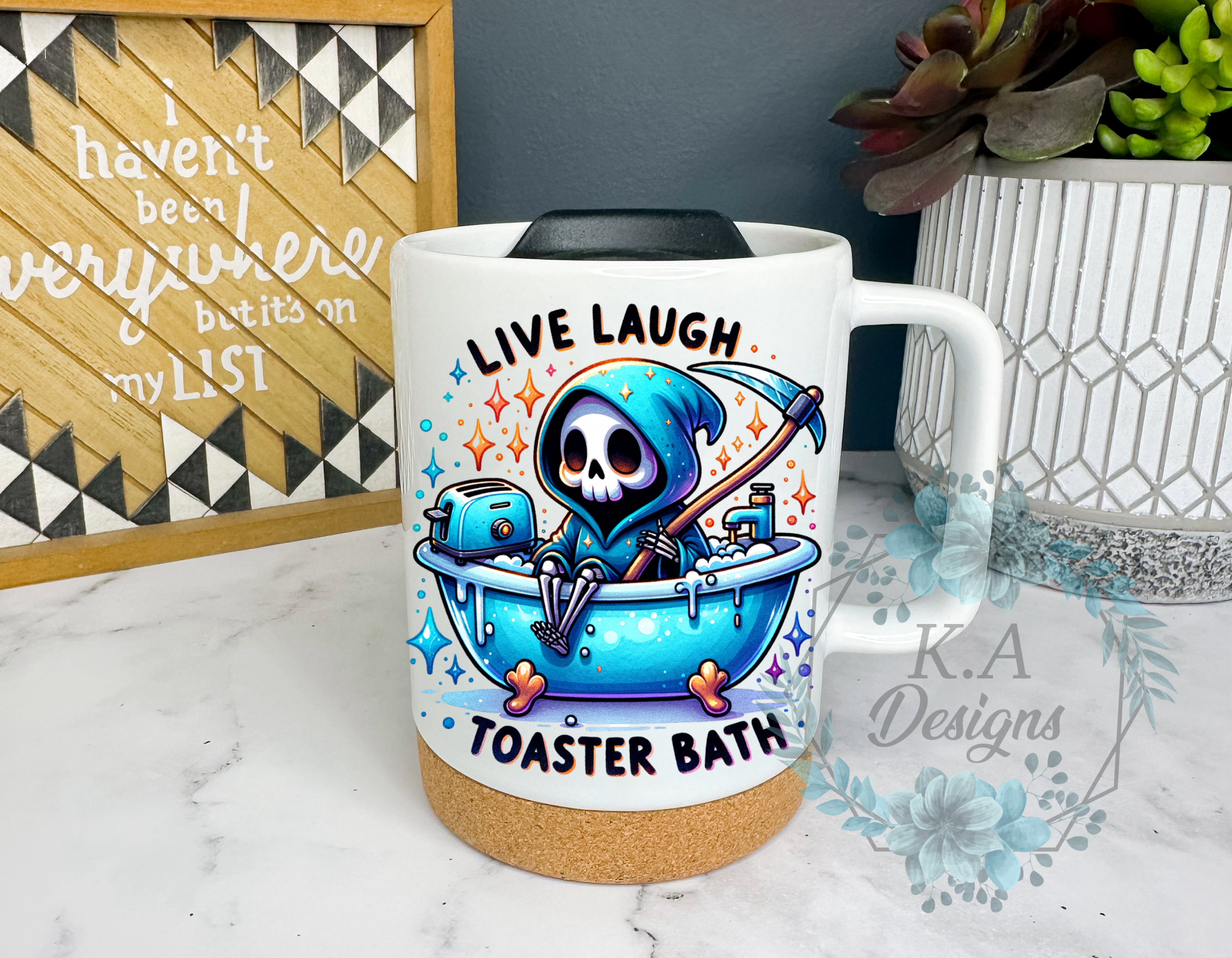 Live Laugh Toaster Bath Cork Bottom Mug