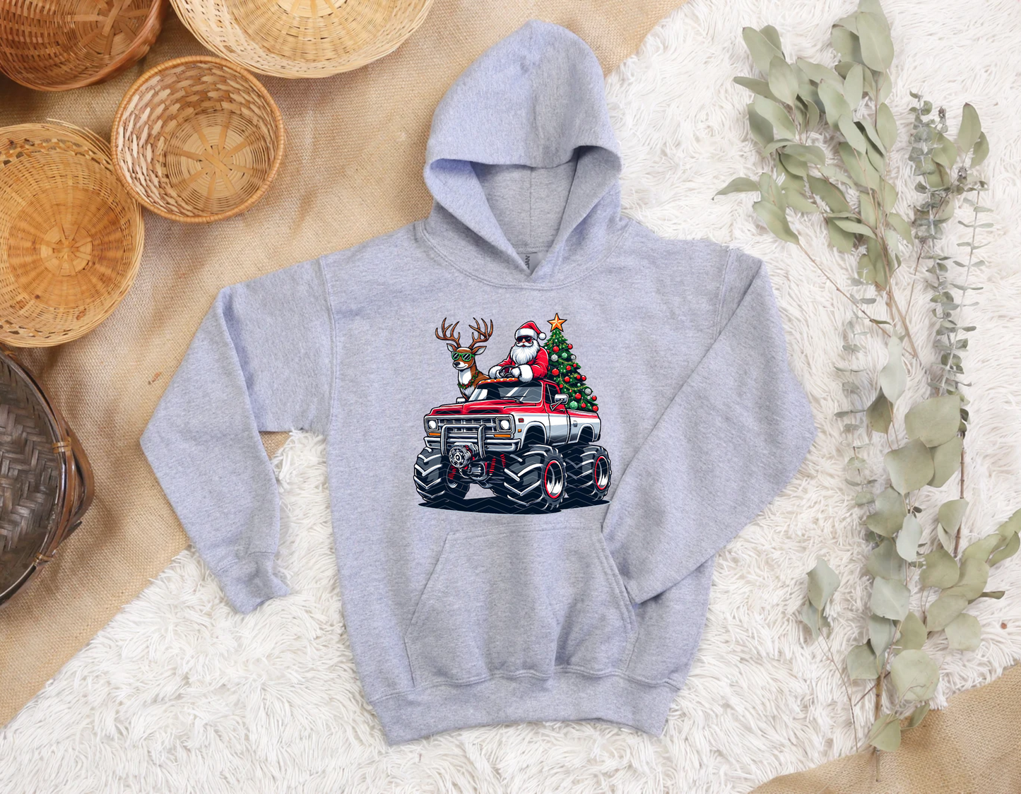 Monster Truck Santa Youth Hoodie