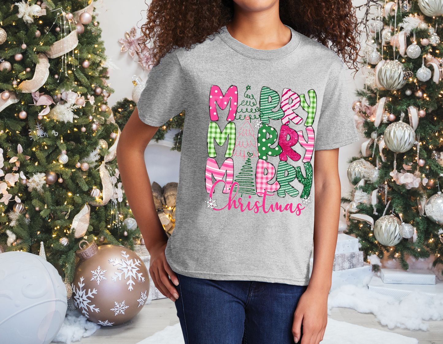 Merry Christmas Pink Youth T-Shirt