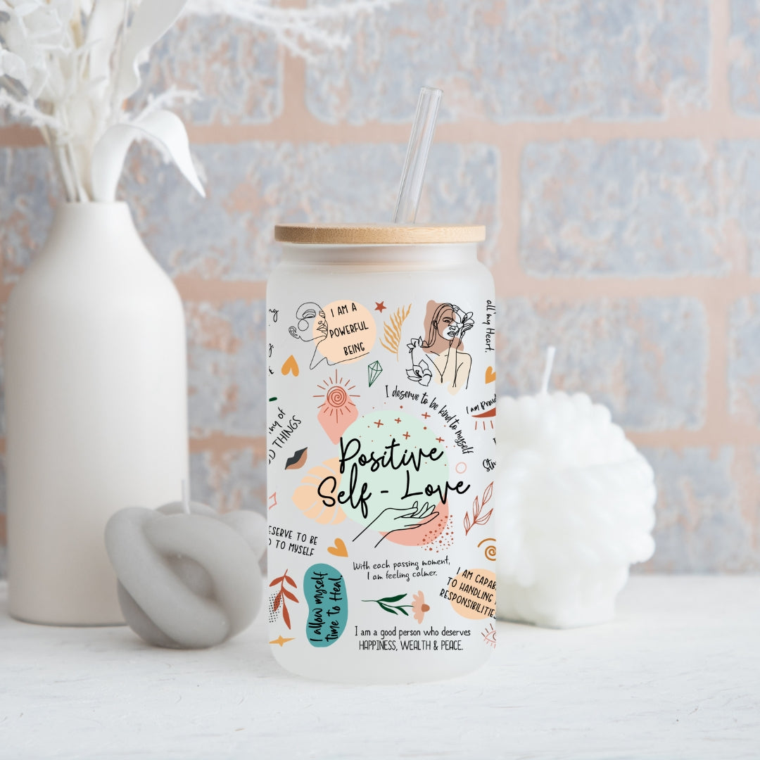 Positive Self Love Frosted Glass Can