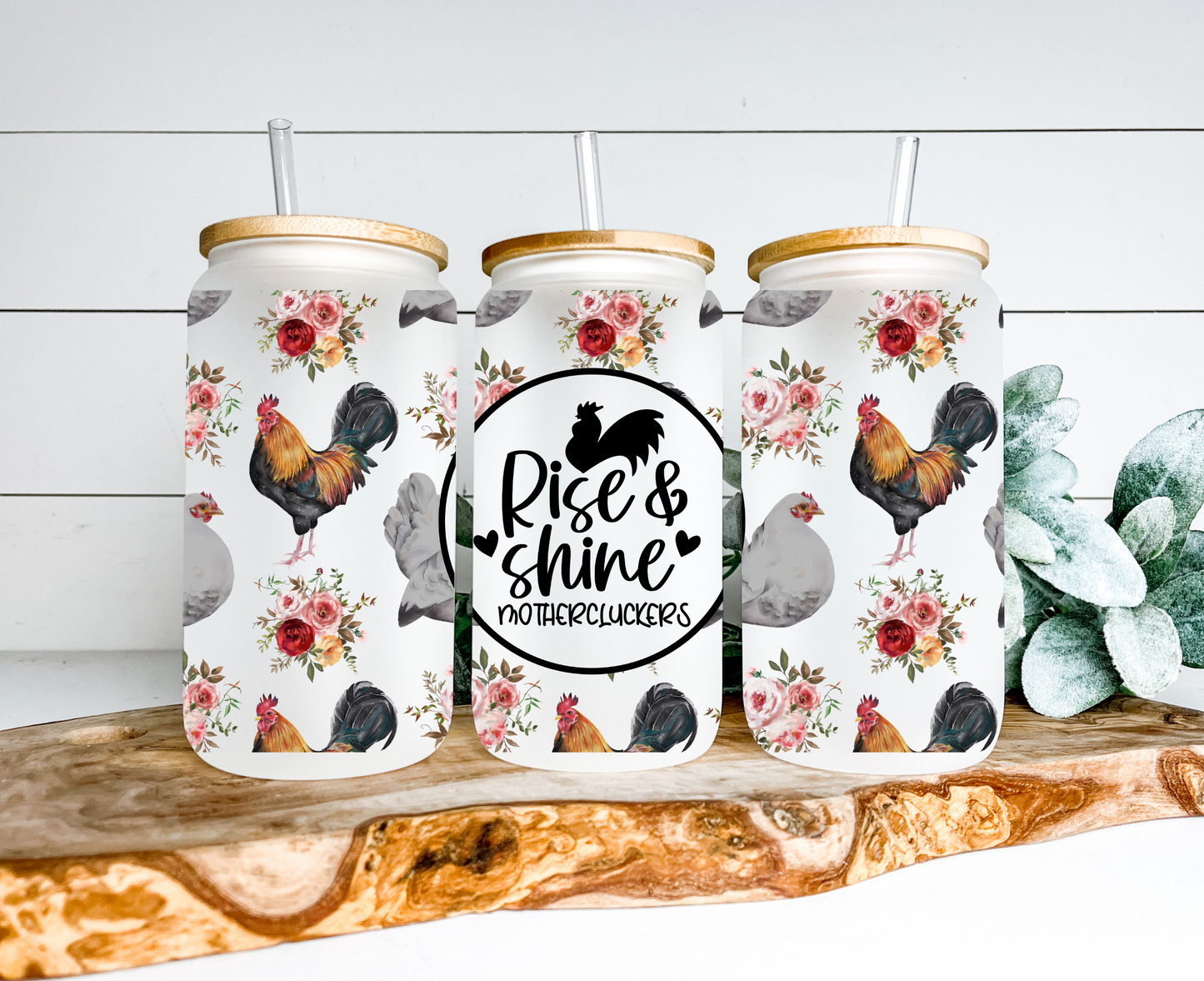 13oz Rise & Shine Mother Cluckers Frosted Glass Can