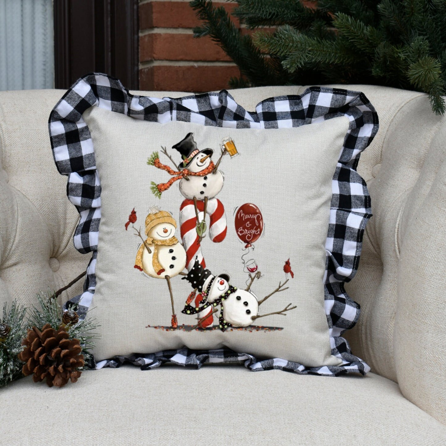 Merry And Bright Snowmen Pillow Cover