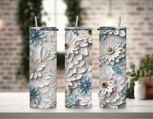 Blue & White Floral 3D Tumbler