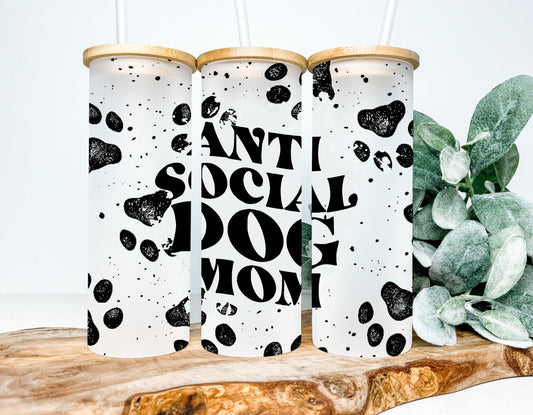 Anti-Social Dog Mom Frosted Glass Tumbler